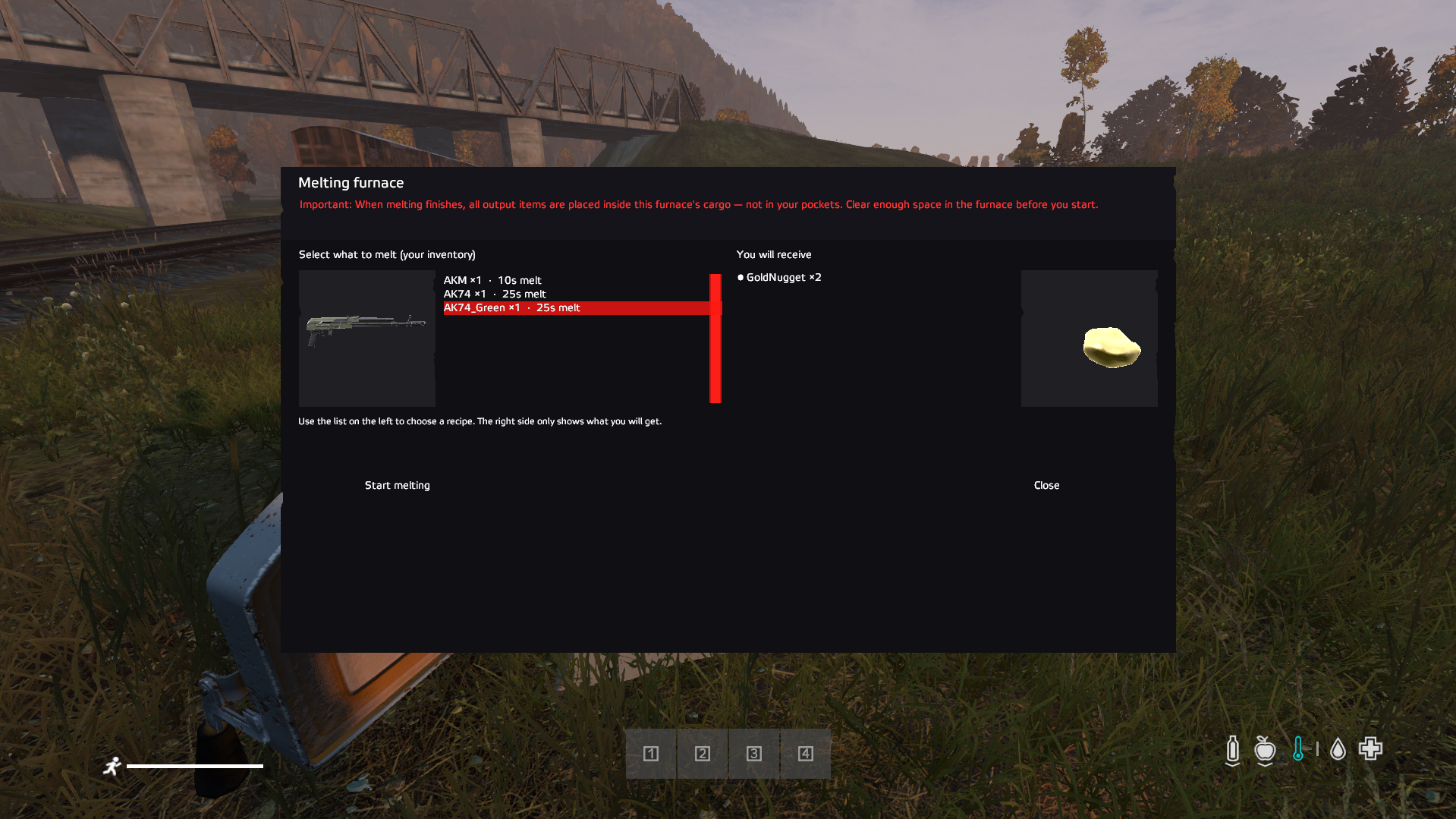Gold Melting Mod — melting menu