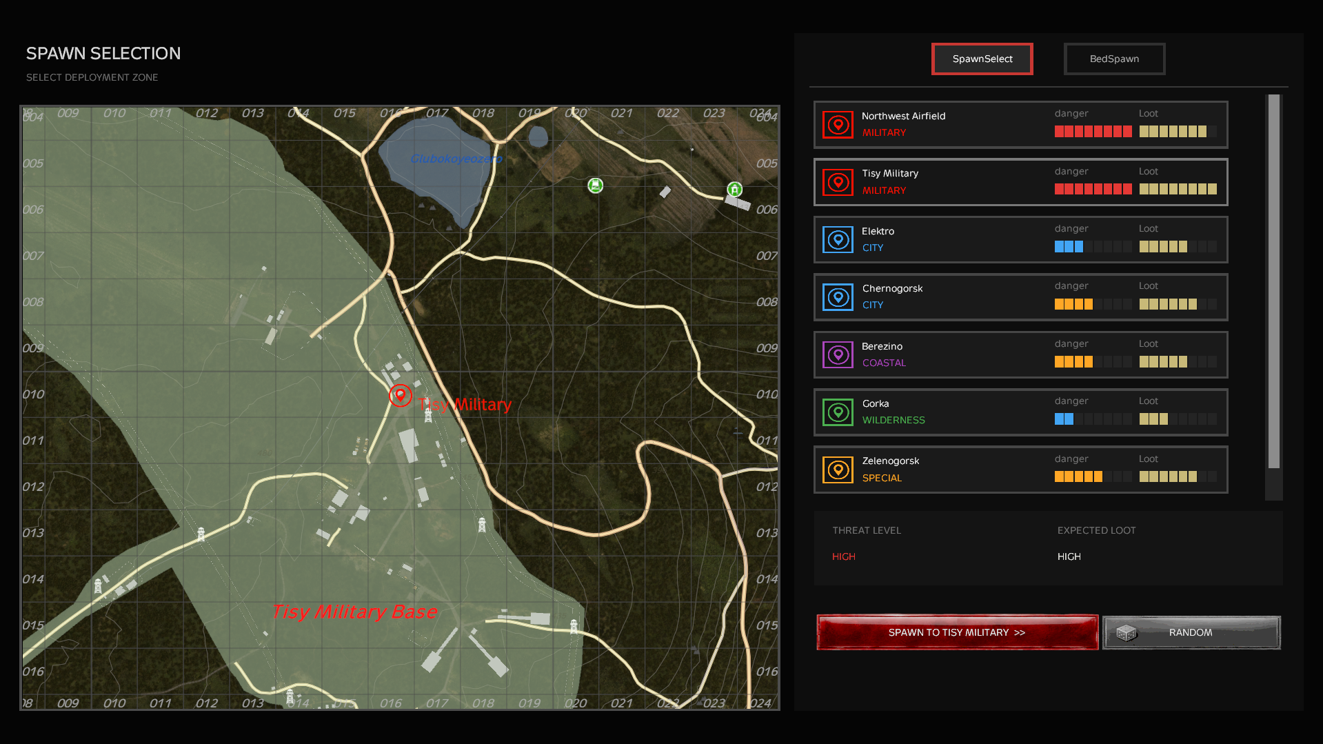 SpawnSelection Mod interface